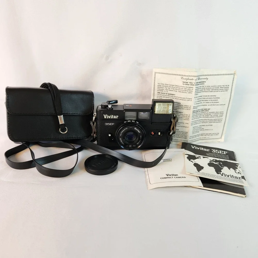 Vintage Vivitar 35EF 35mm Rangefinder Camera FULLY WORKING Flash Timer w/Case